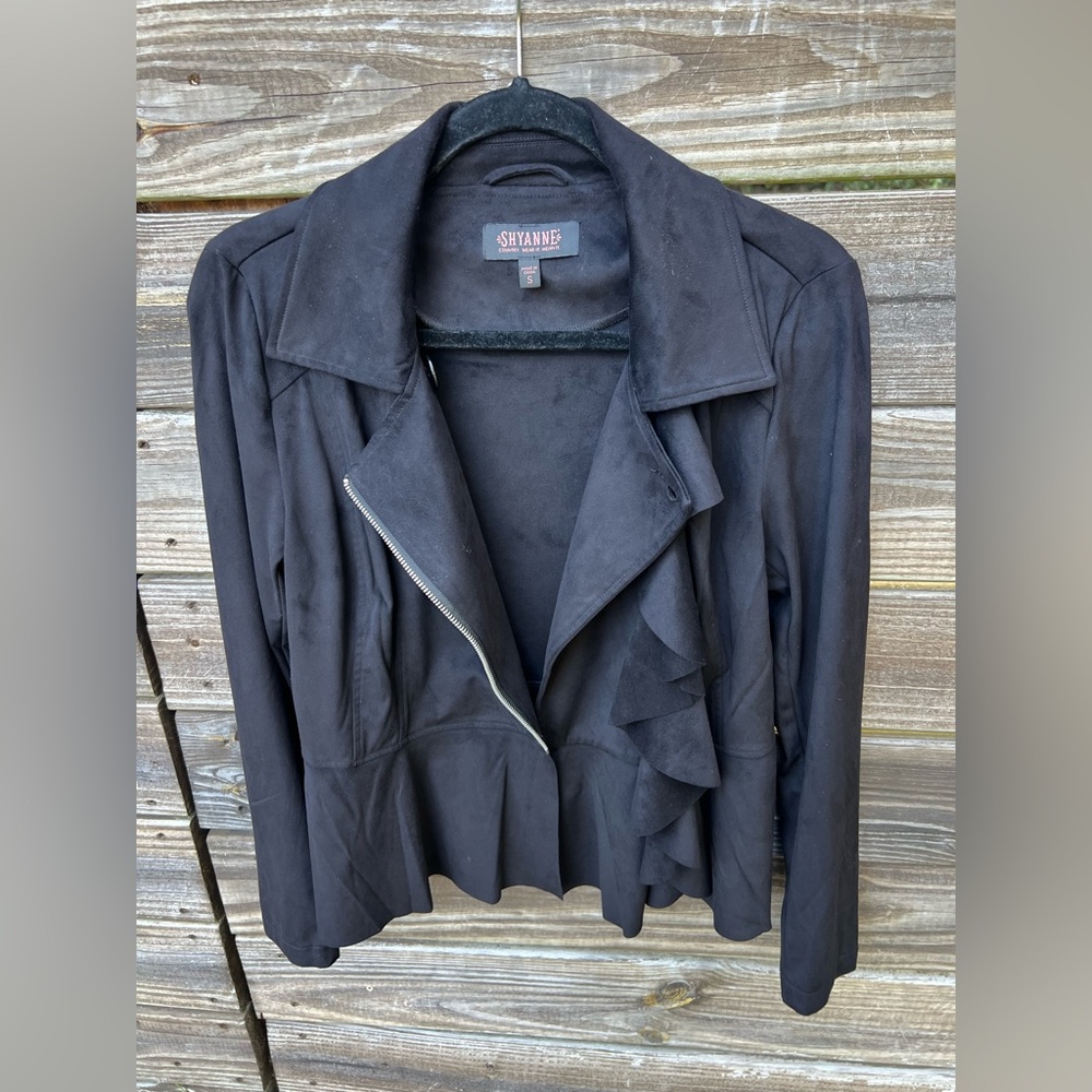 SHYANNE Black S Vegan Suede Full Zip Ruffled Witchy Whimsigoth Mobwife Jacket - Picture 2 of 12